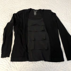 Black Cardigan with Built-In Ruffle Tank Top